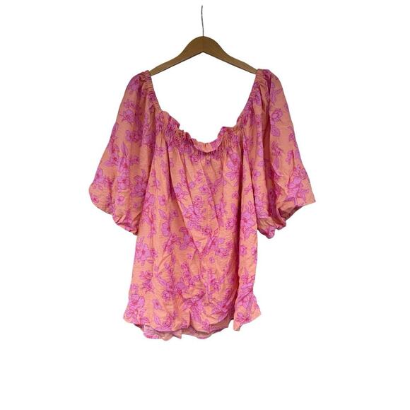 Oddi Boutique Bright Orange Pink Floral Off The Shoulder Blouse Top Womens 2XL - Picture 4 of 6